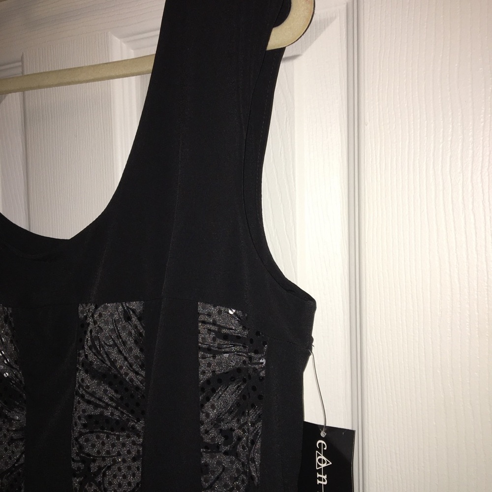 CONNECTED APPAREL NWT AUTHENTIC BLACK WITH SILVER GLITTER DOTS SLEEVELESS DRESS - Picture 8 of 11